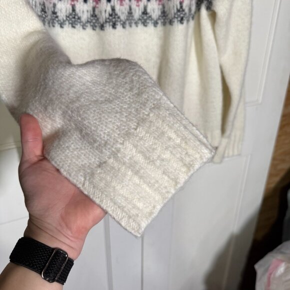 Lucky Brand Fairisle Turtleneck Sweater Wool White Red Blue Size XXL Knit - Picture 4 of 13